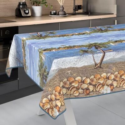 ANRO Nappe en toile cirée lavable, pour table de jardin, extérieur, intérieur, 260 x 140 cm, avec ourlet, vacances ANRO Nappe en toile cirée lavable, pour table de jardin, extérieur, intérieur, 260 x 140 cm, avec ourlet, vacances