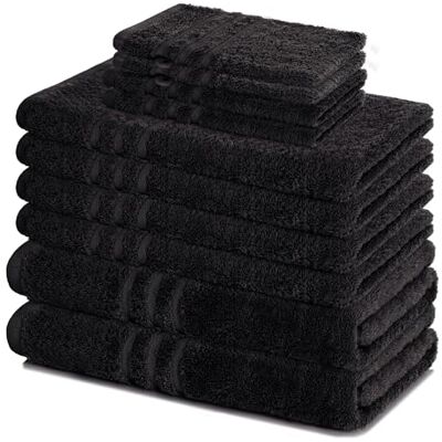 Lavea ® Lot de Serviettes de Bain 10 pièces – Noir 100% Coton – 4x Serviettes de Toilette, 2x Serviettes de Douche, 2x Serviettes Invité, 2x Gants de Toilette Lavea ® Lot de Serviettes de Bain 10 pièces – Noir 100% Coton – 4x Serviettes de Toilette, 2x Serviettes de Douche, 2x Serviettes Invité, 2x Gants de Toilette