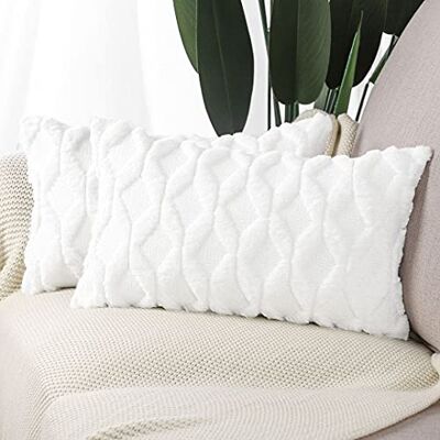 Madizz Lot de 2 Doux Peluche Laine courte Velours Décoratif Housses de COUSSIN Luxe Style pour canapé chambre blanc 30 x 50 cm Madizz Lot de 2 Doux Peluche Laine courte Velours Décoratif Housses de COUSSIN Luxe Style pour canapé chambre blanc 30 x 50 cm
