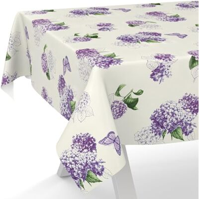 ANRO Nappe en toile cirée lavable, pour table de jardin, ronde, ovale ou rectangulaire, 200 x 140 cm, bord coupé, motif fleurs lilas ANRO Nappe en toile cirée lavable, pour table de jardin, ronde, ovale ou rectangulaire, 200 x 140 cm, bord coupé, motif fleurs lilas
