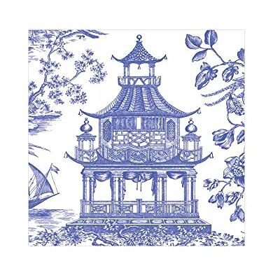 Caspari Lot de 20 serviettes de table en papier Motif pagode Bleu 25 cm Caspari Lot de 20 serviettes de table en papier Motif pagode Bleu 25 cm