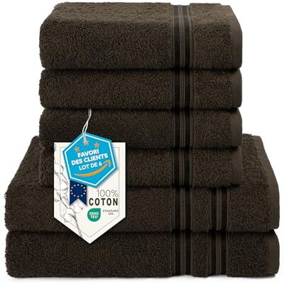 Hammetex Lot de 6 Serviettes 100% Coton 500 GSM – 2 Serviettes de Bain 70x140 cm + 4 Serviettes à Mains 50x100 cm, Douces, Absorbantes, Certifiées OEKO-TEX, Marron Hammetex Lot de 6 Serviettes 100% Coton 500 GSM – 2 Serviettes de Bain 70x140 cm + 4 Serviettes à Mains 50x100 cm, Douces, Absorbantes, Certifiées OEKO-TEX, Marron