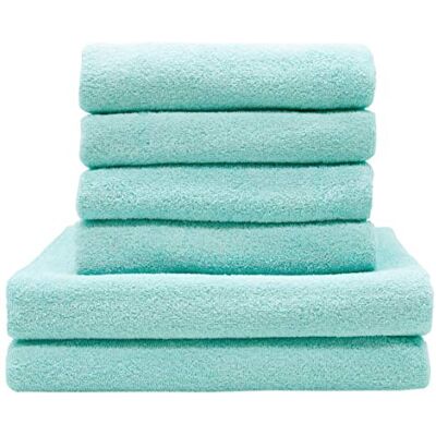 ZOLLNER Lot de 4 serviettes de toilette de 50 x 100 cm et 2 serviettes de bain de 70 x 140 cm Serviettes absorbantes et douces Couleur menthe Avec crochet de suspension pratique Lavable ZOLLNER Lot de 4 serviettes de toilette de 50 x 100 cm et 2 serviettes de bain de 70 x 140 cm Serviettes absorbantes et douces Couleur menthe Avec crochet de suspension pratique Lavable