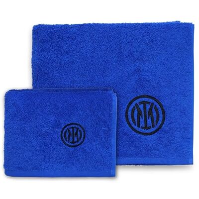 Inter Set de serviettes, kit un grand et petit, 40 x 60 cm, 60 x 100 cm, couleur bleu, 100% coton, série A, produit officiel Inter Set de serviettes, kit un grand et petit, 40 x 60 cm, 60 x 100 cm, couleur bleu, 100% coton, série A, produit officiel