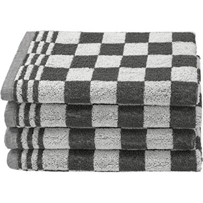 ZOLLNER Set de 4 Serviettes pour invités, Coton, 50x50 cm, Gris à Carreaux ZOLLNER Set de 4 Serviettes pour invités, Coton, 50x50 cm, Gris à Carreaux