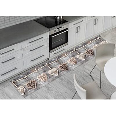 Tapis de Cuisine Gris - Cœurs, 50x230cm Tapis de Cuisine Gris - Cœurs, 50x230cm