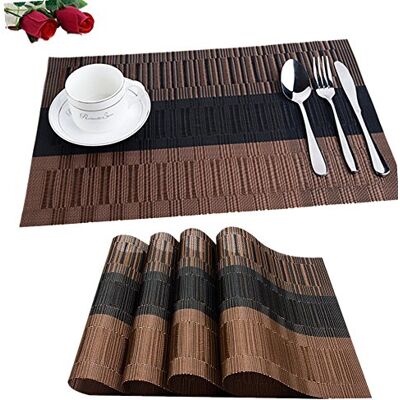 Fontic 6Pcs Sets de Table Anti-Glissant en PVC Napperon Lavables(45x30cm) Napperons pour Cuisine, Salon, Jardin ou Salle à Manger (Noir-Brun) Fontic 6Pcs Sets de Table Anti-Glissant en PVC Napperon Lavables(45x30cm) Napperons pour Cuisine, Salon, Jardin ou Salle à Manger (Noir-Brun)