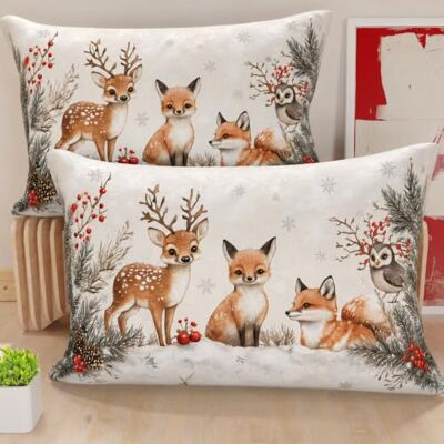 PETTI Artigiani Italiani 2 taies d'oreiller de Noël Xmas Forest, 50 x 70 cm 100 % microfibre, impression numérique, lot de 2, fabriqué en Italie PETTI Artigiani Italiani 2 taies d'oreiller de Noël Xmas Forest, 50 x 70 cm 100 % microfibre, impression numérique, lot de 2, fabriqué en Italie