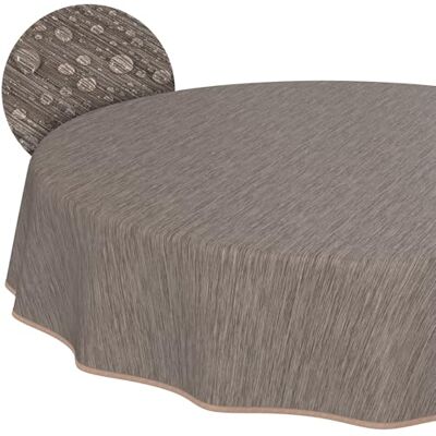 ANRO Nappe en toile cirée, lavable, ronde, avec ourlet, aspect lin, aspect textile, beige, marron, nappe de jardin ANRO Nappe en toile cirée, lavable, ronde, avec ourlet, aspect lin, aspect textile, beige, marron, nappe de jardin