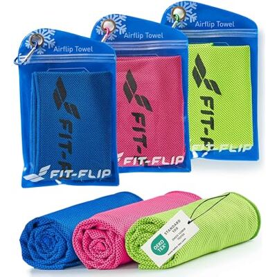 Fit-Flip Serviette rafraîchissante lot de 3, 100x30cm, serviette sport microfibre rafraîchissante, Airflip Cool Towel – Couleur: bleu foncé/vert/rose, dimensions: 100x30cm Fit-Flip Serviette rafraîchissante lot de 3, 100x30cm, serviette sport microfibre rafraîchissante, Airflip Cool Towel – Couleur: bleu foncé/vert/rose, dimensions: 100x30cm
