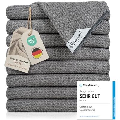 Gräfenstayn Lot de 8 torchons de cuisine en microfibre Structure gaufrée absorbante et non pelucheuse 45 x 65 cm Certifié Öko-Tex Standard 100 En microfibre Anthracite Gräfenstayn Lot de 8 torchons de cuisine en microfibre Structure gaufrée absorbante et non pelucheuse 45 x 65 cm Certifié Öko-Tex Standard 100 En microfibre Anthracite