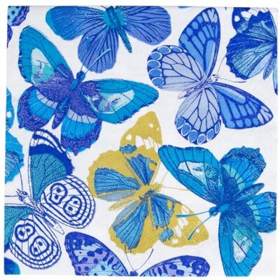 Caspari Lot de 20 serviettes de table carrées en papier Motif papillons Bleu 33 cm Caspari Lot de 20 serviettes de table carrées en papier Motif papillons Bleu 33 cm