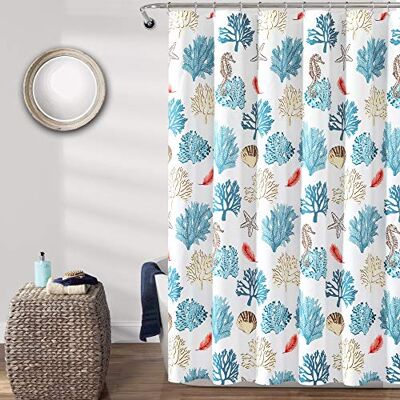 Lush Decor Rideau de douche en polyester avec plumes de récif côtier Bleu et corail (183 x 183 cm) Lush Decor Rideau de douche en polyester avec plumes de récif côtier Bleu et corail (183 x 183 cm)