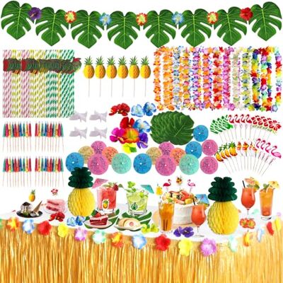 JUQG 145 Pcs Hawaïenne Luau Table Jupe Set de Décoration, Kit de Décoration de Fête Hawaïenne, Décorations de Fête Hawaïennes, Couronne, Fleurs, Parfait pour L'été à la Plage et Soirées à Thème Hawaïennes JUQG 145 Pcs Hawaïenne Luau Table Jupe Set de Décoration, Kit de Décoration de Fête Hawaïenne, Décorations de Fête Hawaïennes, Couronne, Fleurs, Parfait pour L'été à la Plage et Soirées à Thème Hawaïennes