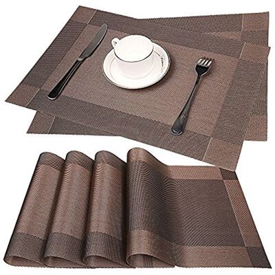 Fontic Lot de 6 Sets de Table lavables PVC Antidérapant Respectueux de l'environnement (Couleur café), 30 x 45 cm Fontic Lot de 6 Sets de Table lavables PVC Antidérapant Respectueux de l'environnement (Couleur café), 30 x 45 cm