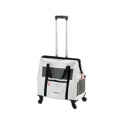 Ferplast VOYAGER TROLLEY Transporteur pour chien, poignée extensible, sangles réglables, large ouverture, roues amovibles, en éco-cuir, max 15 kg, 46 x 26 x 48H cm, blanc Ferplast VOYAGER TROLLEY Transporteur pour chien, poignée extensible, sangles réglables, large ouverture, roues amovibles, en éco-cuir, max 15 kg, 46 x 26 x 48H cm, blanc