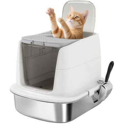 Pawhut Bac à Litière Fermé en Inox pour Chat Pelle 52,4x41,3x39,8cm Blanc Maison de Toilette pour Chat, Couvercle Amovible, Entrée Frontale et Sortie Supérieure, Sachet Désodorisant Pawhut Bac à Litière Fermé en Inox pour Chat Pelle 52,4x41,3x39,8cm Blanc Maison de Toilette pour Chat, Couvercle Amovible, Entrée Frontale et Sortie Supérieure, Sachet Désodorisant