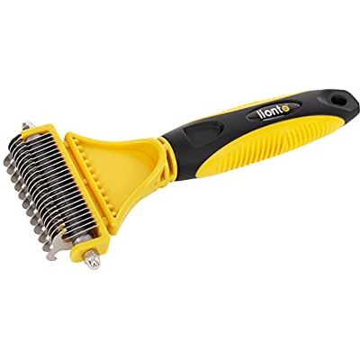 LIONTO Brosse de toilettage pour animaux - Acier inoxydable double face - Enlève poils morts et nœuds - Poignée ergonomique LIONTO Brosse de toilettage pour animaux - Acier inoxydable double face - Enlève poils morts et nœuds - Poignée ergonomique