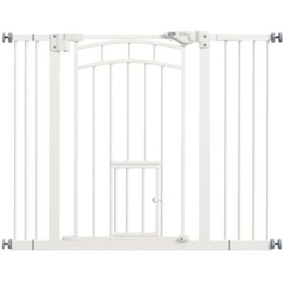 Pawhut Barrière d'escalier chien avec porte chat 74-100 cm Blanc Grille de sécurité à pression, système de fermeture automatique, double verrouillage, pour couloirs Pawhut Barrière d'escalier chien avec porte chat 74-100 cm Blanc Grille de sécurité à pression, système de fermeture automatique, double verrouillage, pour couloirs