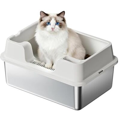 Garvee Litière pour chat en acier inoxydable, 60 x 40 x 27 cm, grande litière semi-fermée avec bord haut anti-éclaboussures, facile à nettoyer et anti-odeur, idéale pour chats de grande et moyenne Garvee Litière pour chat en acier inoxydable, 60 x 40 x 27 cm, grande litière semi-fermée avec bord haut anti-éclaboussures, facile à nettoyer et anti-odeur, idéale pour chats de grande et moyenne