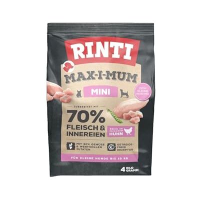 Rinti Max-i-Mum Mini Nourriture sèche pour petits chiens adultes avec 70% de viande et d'abats Nourriture complète sans céréales avec un rapport protéines/graisses équilibré 2 x 4 kg de poulet Rinti Max-i-Mum Mini Nourriture sèche pour petits chiens adultes avec 70% de viande et d'abats Nourriture complète sans céréales avec un rapport protéines/graisses équilibré 2 x 4 kg de poulet