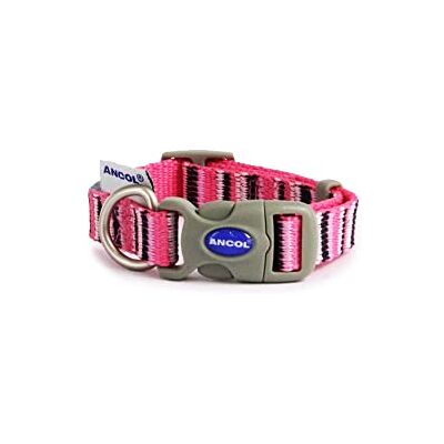 Ancol Collier pour chien fabriqué à partir de plastique recyclé rose vif à rayures avec boucle à dégagement rapide, sangle sécurisée, accessoire écologique pour chiot – Taille 1-2 / S Ancol Collier pour chien fabriqué à partir de plastique recyclé rose vif à rayures avec boucle à dégagement rapide, sangle sécurisée, accessoire écologique pour chiot – Taille 1-2 / S