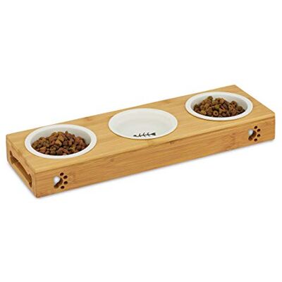 Relaxdays 10028853_59 Gamelle Triple en Bambou, Bols en céramique, Eau et Nourriture, adapté pour Le Lave-Vaisselle, Naturelle, Nature, 1 Relaxdays 10028853_59 Gamelle Triple en Bambou, Bols en céramique, Eau et Nourriture, adapté pour Le Lave-Vaisselle, Naturelle, Nature, 1