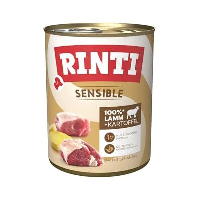 Rinti Sensible Nourriture humide pour chiens sensibles et adultes avec morceaux de viande naturels Aliment complet sans céréales en boîte sans additifs artificiels 6 x 800 g d'agneau + pomme de Rinti Sensible Nourriture humide pour chiens sensibles et adultes avec morceaux de viande naturels Aliment complet sans céréales en boîte sans additifs artificiels 6 x 800 g d'agneau + pomme de