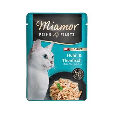 Miamor Filets fins en sauce Nourriture humide pour chats adultes avec morceaux de filet en sauce. Complément alimentaire faible en gras dans un sachet fraîcheur sans additifs artificiels 24 x Miamor Filets fins en sauce Nourriture humide pour chats adultes avec morceaux de filet en sauce. Complément alimentaire faible en gras dans un sachet fraîcheur sans additifs artificiels 24 x