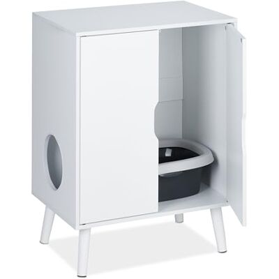 Relaxdays Armoire à litière pour chat, 2 portes, cachée, entrée, commode pour chat (H x l x P) : 77 x 58 x 40 cm, blanc Relaxdays Armoire à litière pour chat, 2 portes, cachée, entrée, commode pour chat (H x l x P) : 77 x 58 x 40 cm, blanc