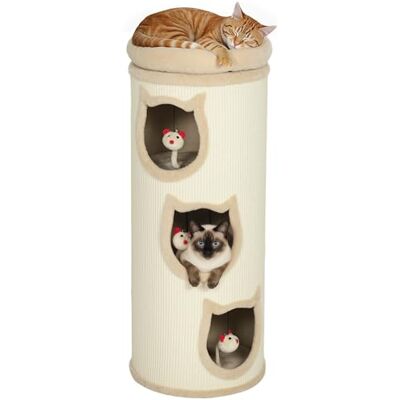 Pawhut Tonneau à gratter 96 cm, Tour à griffer en sisal et Bord en Peluche, 3 Niveaux avec Plate-Forme, Arbre à Chat Stable pour Petits et Grands Chats, Parfait pour Griffes & Jeu, Ø 38 cm, crème Pawhut Tonneau à gratter 96 cm, Tour à griffer en sisal et Bord en Peluche, 3 Niveaux avec Plate-Forme, Arbre à Chat Stable pour Petits et Grands Chats, Parfait pour Griffes & Jeu, Ø 38 cm, crème