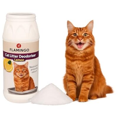 FLAMINGO Désodorisant de Litière pour Chat avec Parfum de Citron – Neutralise Les Mauvaises Odeurs, Non Toxique et Sûr FLAMINGO Désodorisant de Litière pour Chat avec Parfum de Citron – Neutralise Les Mauvaises Odeurs, Non Toxique et Sûr