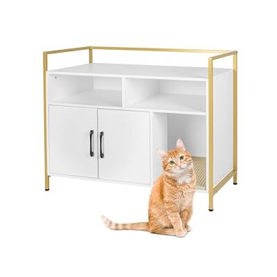 Relaxdays Armoire à litière pour chat Avec bac à litière Entrée Espace de rangement Dimensions (H x l x P) : 74 x 90 x 45 cm Blanc/doré Relaxdays Armoire à litière pour chat Avec bac à litière Entrée Espace de rangement Dimensions (H x l x P) : 74 x 90 x 45 cm Blanc/doré