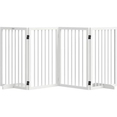 Pawhut Barrière de Sécurité pour Chien 4 Panneaux 206x35,5x76cm Blanc Barrière de Protection Modulable Pliable, Barrière pour Animaux en Bois, Pieds de Support Pawhut Barrière de Sécurité pour Chien 4 Panneaux 206x35,5x76cm Blanc Barrière de Protection Modulable Pliable, Barrière pour Animaux en Bois, Pieds de Support
