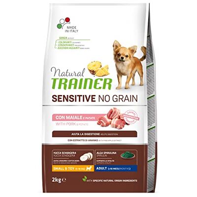 Trainer Natural Sensitive No Grain Nourriture pour chiens Petit et jouet avec porc et pommes de terre 2 kg Trainer Natural Sensitive No Grain Nourriture pour chiens Petit et jouet avec porc et pommes de terre 2 kg