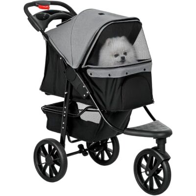 Pawhut Poussette pliable 3 roues, pour petits chiens et chats, Gris Poussette pour chien avec frein, pour petites races Pawhut Poussette pliable 3 roues, pour petits chiens et chats, Gris Poussette pour chien avec frein, pour petites races