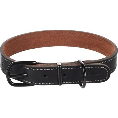 FLAMINGO Collier Montana Cuir Noir L 43,5-53,5cm x 25mm avec Rivets et Boucle a Une Finition Brillante Noire FLAMINGO Collier Montana Cuir Noir L 43,5-53,5cm x 25mm avec Rivets et Boucle a Une Finition Brillante Noire
