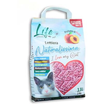 LifeGreen Litière naturelle pour chat, 2 kg, pêche, avec fibre de pois et amidon de maïs, végétal, biodégradable, aggglomérant, 3,8L, élimine les odeurs LifeGreen Litière naturelle pour chat, 2 kg, pêche, avec fibre de pois et amidon de maïs, végétal, biodégradable, aggglomérant, 3,8L, élimine les odeurs