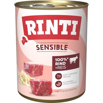 Rinti Sensible Nourriture humide pour chiens sensibles et adultes avec morceaux de viande naturels Aliment complet sans céréales en boîte sans additifs artificiels 6 x 800 g de bœuf + riz Rinti Sensible Nourriture humide pour chiens sensibles et adultes avec morceaux de viande naturels Aliment complet sans céréales en boîte sans additifs artificiels 6 x 800 g de bœuf + riz