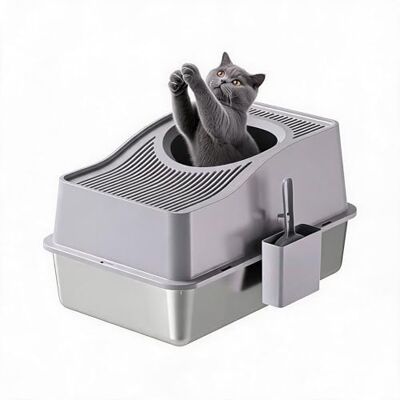 Garvee Litière pour chat en acier inoxydable fermée, grande litière anti-odeurs avec couvercle et plateau filtrant le sable, bord de 15 cm de haut et pelle facile à nettoyer, 60 x 40 x 34,5 cm, gris Garvee Litière pour chat en acier inoxydable fermée, grande litière anti-odeurs avec couvercle et plateau filtrant le sable, bord de 15 cm de haut et pelle facile à nettoyer, 60 x 40 x 34,5 cm, gris