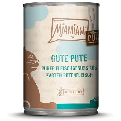 MjAMjAM Aliments humides de qualité supérieure pour chats pur plaisir de la viande Bonne dinde pure, 1 paquet (1 x 400 g), sans céréales avec beaucoup de viande MjAMjAM Aliments humides de qualité supérieure pour chats pur plaisir de la viande Bonne dinde pure, 1 paquet (1 x 400 g), sans céréales avec beaucoup de viande