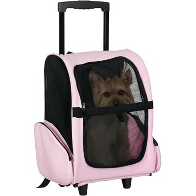 Pawhut Sac de Transport à roulettes pour Chien 2 en 1 Trolley Chariot Sac à Dos pour Chien Chat avec poignée téléscopique, Sacs de Rangement, aérations, Attache de sécurité, 42 x 25 x 55 cm, Rose Pawhut Sac de Transport à roulettes pour Chien 2 en 1 Trolley Chariot Sac à Dos pour Chien Chat avec poignée téléscopique, Sacs de Rangement, aérations, Attache de sécurité, 42 x 25 x 55 cm, Rose