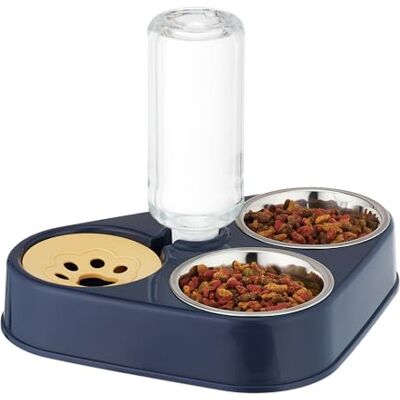 Relaxdays Double gamelle avec distributeur d'eau pour chats et petits chiens, bouteille de 500 ml, gamelle pour chat en acier inoxydable de 120 ml, bleu/argenté Relaxdays Double gamelle avec distributeur d'eau pour chats et petits chiens, bouteille de 500 ml, gamelle pour chat en acier inoxydable de 120 ml, bleu/argenté