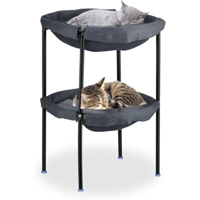 Relaxdays Hamac lit pour chat, autoportant, 2 niveaux, perchoir surélevé, HWD : 59 x 41 x 43 cm, maille, chaise longue pour animal domestique, gris/noir, acier, polyester Relaxdays Hamac lit pour chat, autoportant, 2 niveaux, perchoir surélevé, HWD : 59 x 41 x 43 cm, maille, chaise longue pour animal domestique, gris/noir, acier, polyester