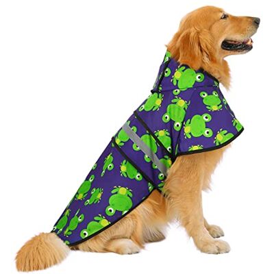 HDE Manteau de pluie réfléchissant et réglable à capuche pour animal de compagnie manteau avec trou pour laisse pour chiens de petite et grande taille (motif grenouille, taille XL) HDE Manteau de pluie réfléchissant et réglable à capuche pour animal de compagnie manteau avec trou pour laisse pour chiens de petite et grande taille (motif grenouille, taille XL)