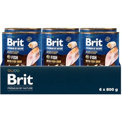 Brit Premium by Nature Lot de 6 boîtes de pâtée pour chiens adultes, poisson avec peau de poisson, nourriture complète, 6 x 800 g Brit Premium by Nature Lot de 6 boîtes de pâtée pour chiens adultes, poisson avec peau de poisson, nourriture complète, 6 x 800 g