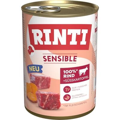 Rinti Sensible Nourriture humide pour chiens sensibles et adultes avec morceaux de viande naturels. Aliment complet sans céréales dans une boîte sans additifs artificiels 6 x 400 g de bœuf + Rinti Sensible Nourriture humide pour chiens sensibles et adultes avec morceaux de viande naturels. Aliment complet sans céréales dans une boîte sans additifs artificiels 6 x 400 g de bœuf +