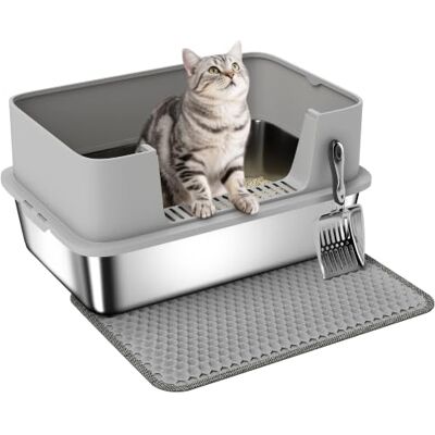 Pawhut Bac à litière XL en acier inoxydable 60,2 x 40,2 x 29,5 cm Gris Maison de Toilette pour Grand Chat, Nettoyage Facile, Parois Latérales Hautes, Marche Anti-Dispersion, Pelle Pawhut Bac à litière XL en acier inoxydable 60,2 x 40,2 x 29,5 cm Gris Maison de Toilette pour Grand Chat, Nettoyage Facile, Parois Latérales Hautes, Marche Anti-Dispersion, Pelle