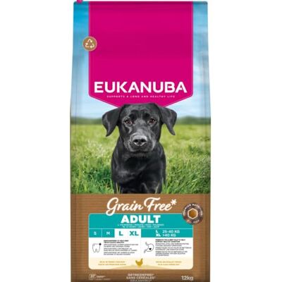Eukanuba Nourriture pour chien sans céréales avec poulet frais pour grandes races Nourriture sèche de qualité supérieure sans céréales pour chiens adultes 12 kg Eukanuba Nourriture pour chien sans céréales avec poulet frais pour grandes races Nourriture sèche de qualité supérieure sans céréales pour chiens adultes 12 kg
