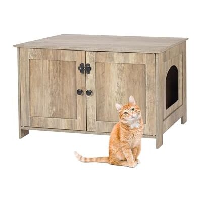 Relaxdays Armoire à litière pour chat avec serrure, cloison de séparation, entrée, bac à litière caché, h x l x p 46 x 78,5 x 44,5 cm, marron Relaxdays Armoire à litière pour chat avec serrure, cloison de séparation, entrée, bac à litière caché, h x l x p 46 x 78,5 x 44,5 cm, marron
